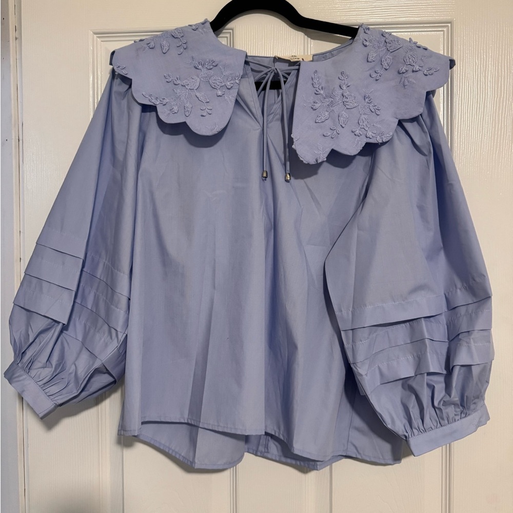 Entro Light Blue Embroidered Blouse
